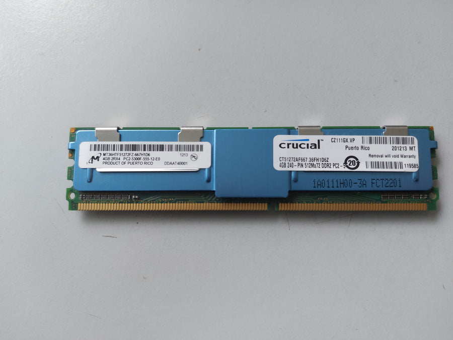 Micron Crucial 4GB PC2-5300 DDR2-667MHz ECC Fully Buffered CL5 240-Pin DIMM ( MT36HTF51272FZ-667H1D6 CT51272AF667.36FH1D6Z ) REF
