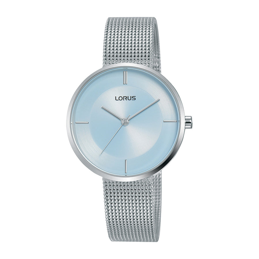 Lorus Ladies Stainless Steel Light Blue Sunray Dial Mesh Strap Watch RG255QX9 