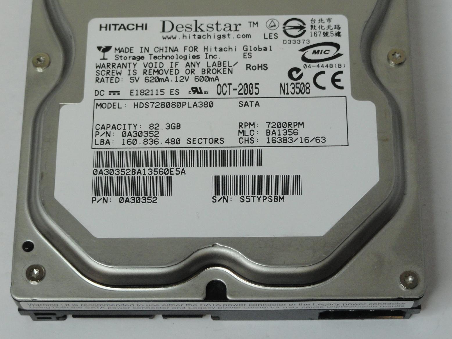 MC0195_0A32727_Hitachi 80GB SATA 7200rpm 3.5in HDD - Image3