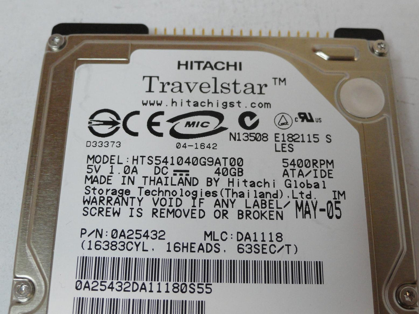 PR23963_0A25432_Hitachi 40GB IDE 5400rpm 2.5in HDD - Image3