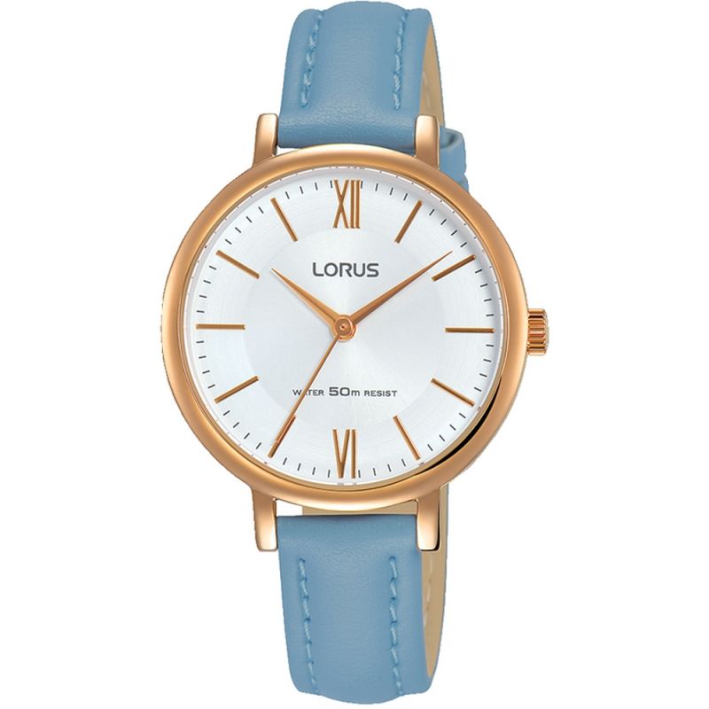 Lorus Womans Sunray Dial Soft Blue Leather Strap RG264LX5