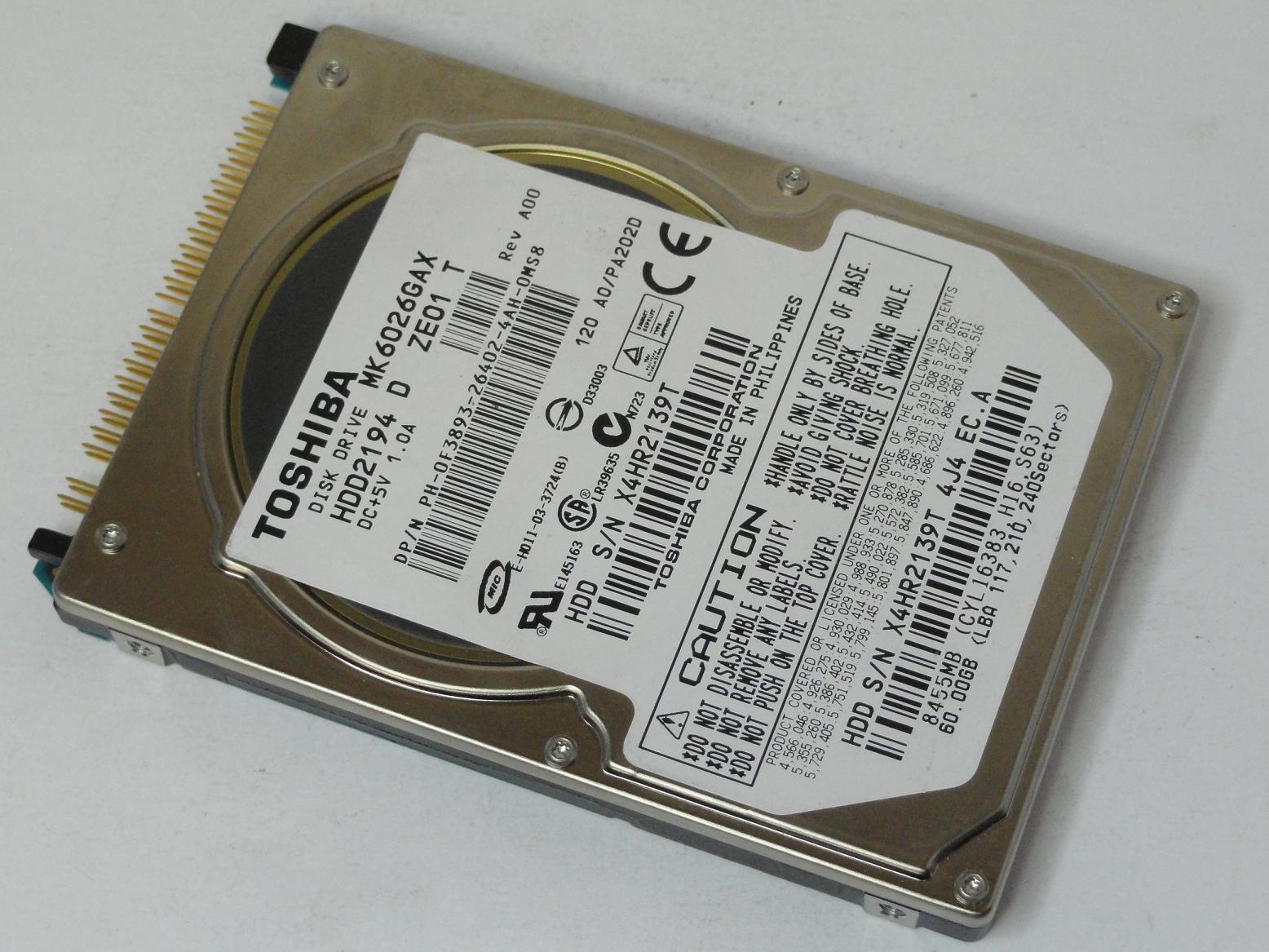 HDD2194 - Toshiba Dell 60GB IDE 5400rpm 2.5in HDD - Refurbished