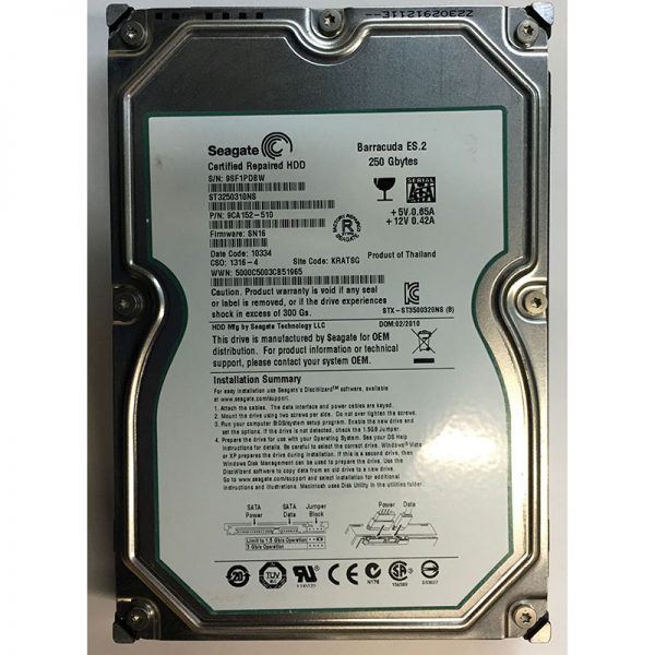 Seagate Barracuda ES.2 250GB 7200RPM SATA 3.5" HDD ( 9CA152-510 ST3250310NS ) REF 