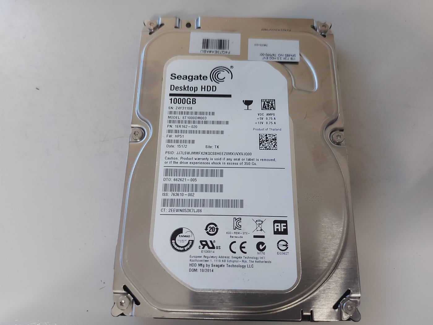 Seagate HP 1TB 7200rpm SATA 3.5in HDD ( ST1000DM003 1ER162-020 662621-005 763610-002 ) REF