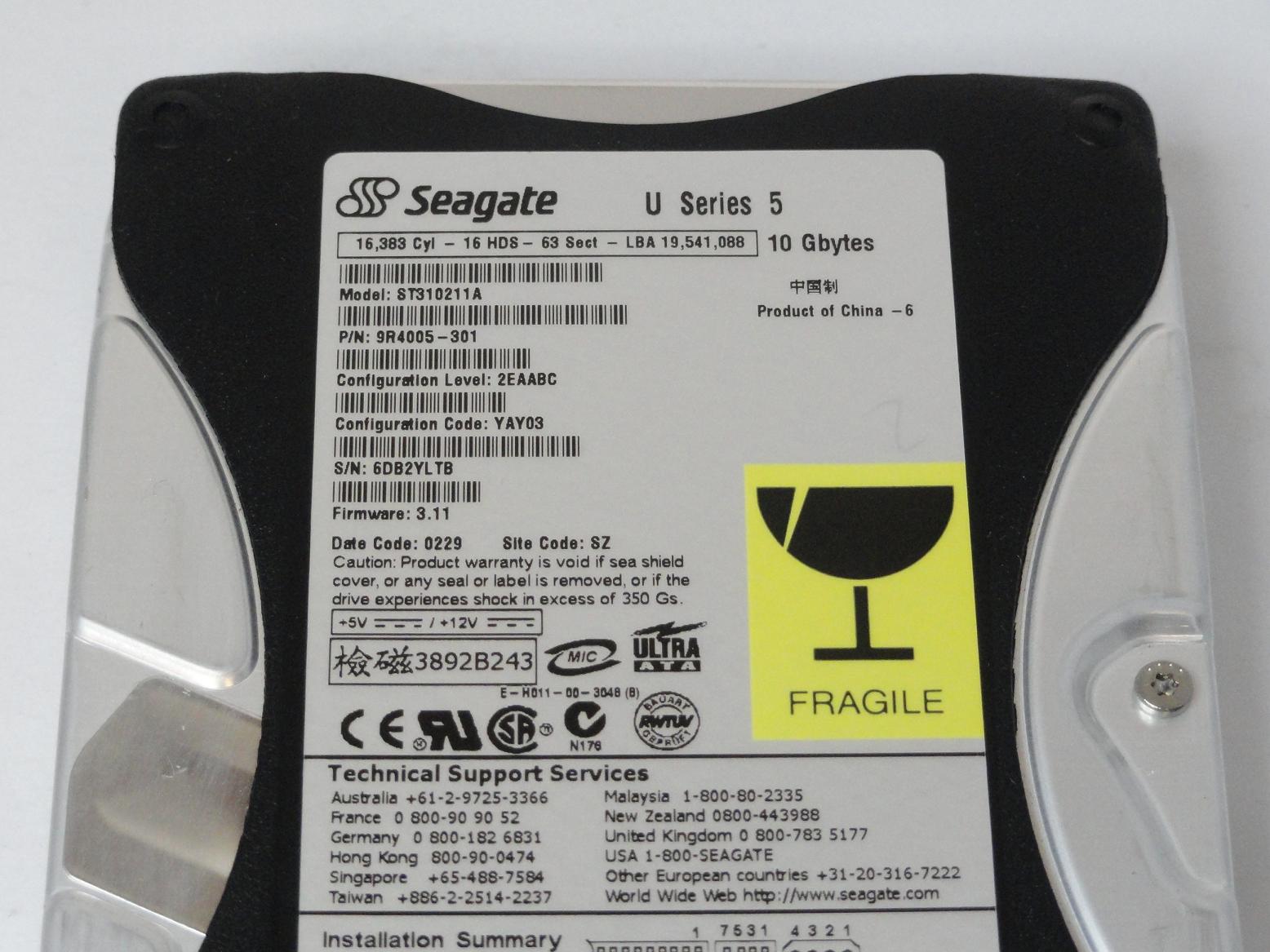 Seagate 10GB IDE 5400rpm 3.5in HDD ( 9R4005-301 ST310211A ) ASIS