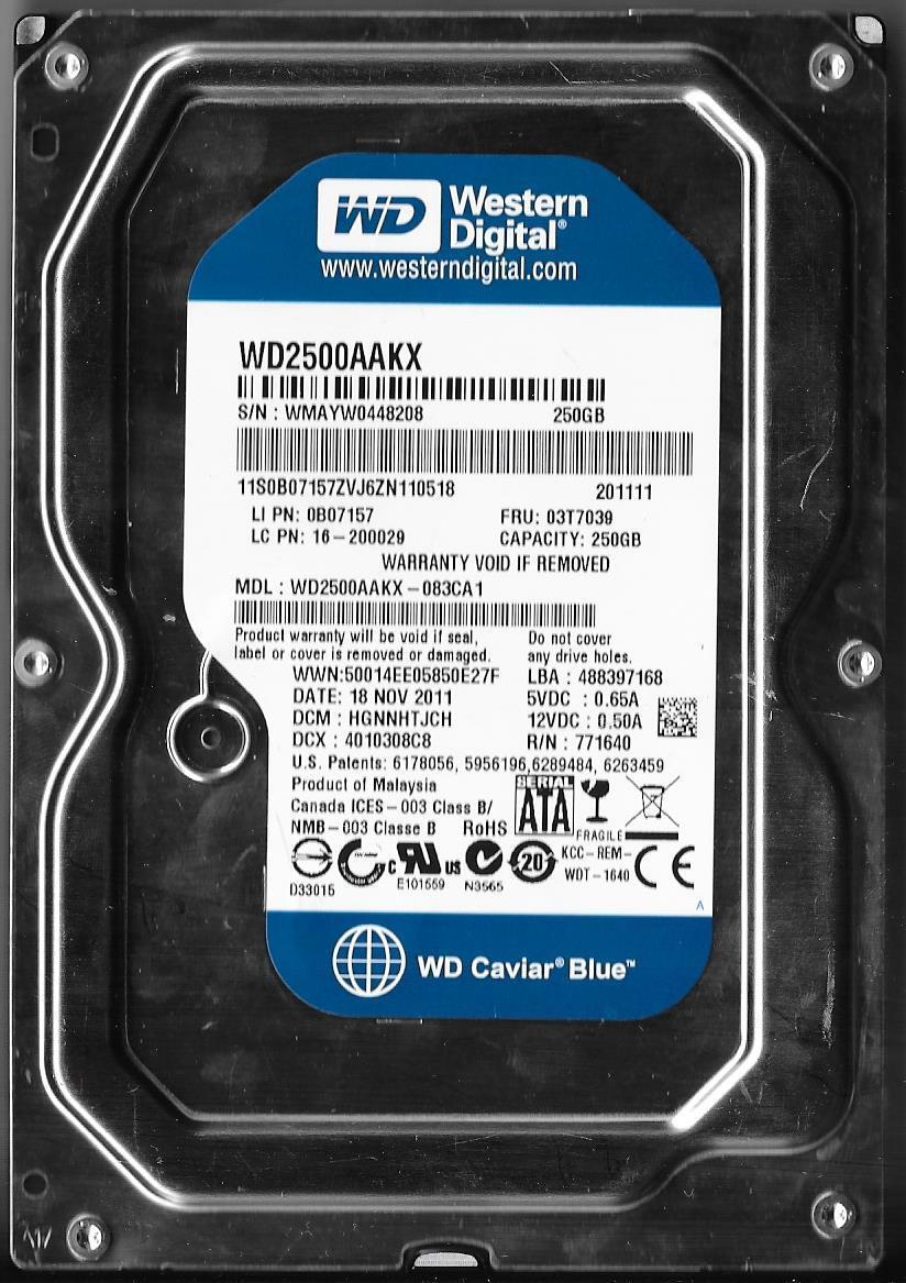 Western Digital Lenovo 250GB 7200RPM SATA 3.5" HDD ( WD2500AAKX-083CA1 WD2500AAKX 03T7039 0B07157 16-200029 ) REF