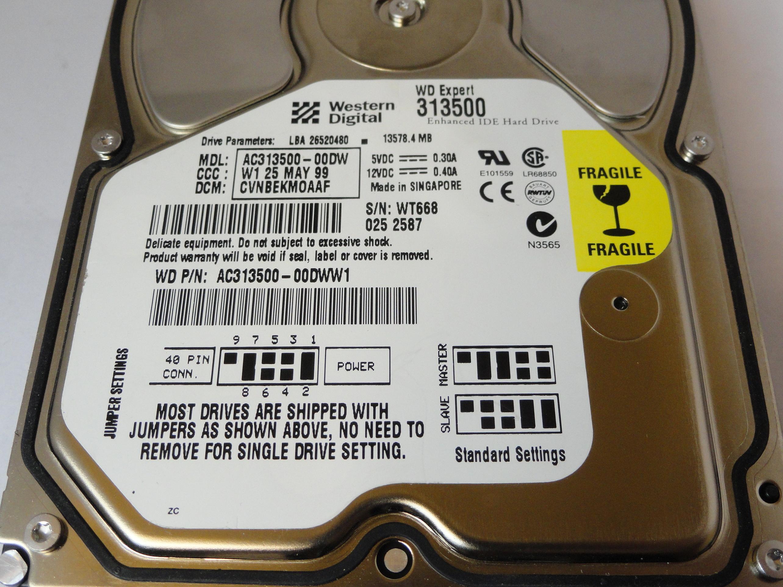 PR21184_AC313500-00DW_Western Digital 13.5Gb IDE 7200rpm 3.5in HDD - Image2