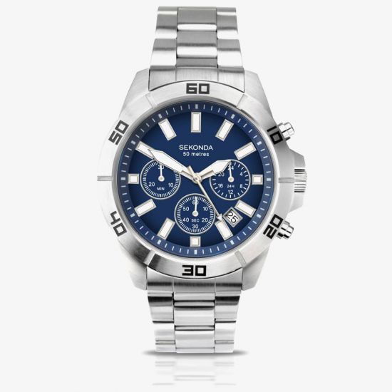 Sekonda Mens Stainless Steel Wristwatch with Chronograph and Date Display 1218