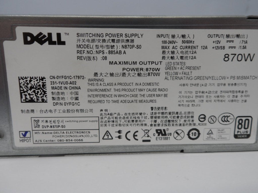 PR24441_YFG1C_Dell PowerEdge R710 T610 870W Power Supply - Image2