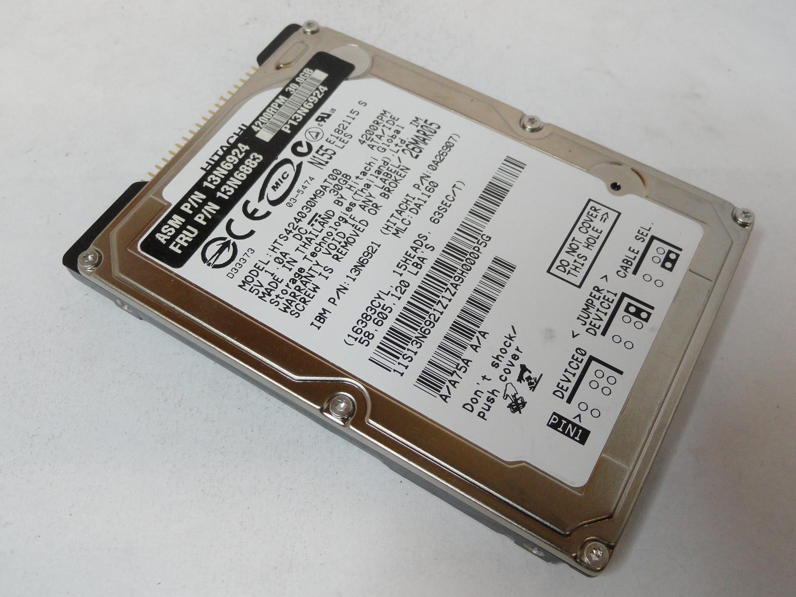 0A26907 - Hitachi IBM 30GB IDE 4200rpm 2.5in HDD - Refurbished