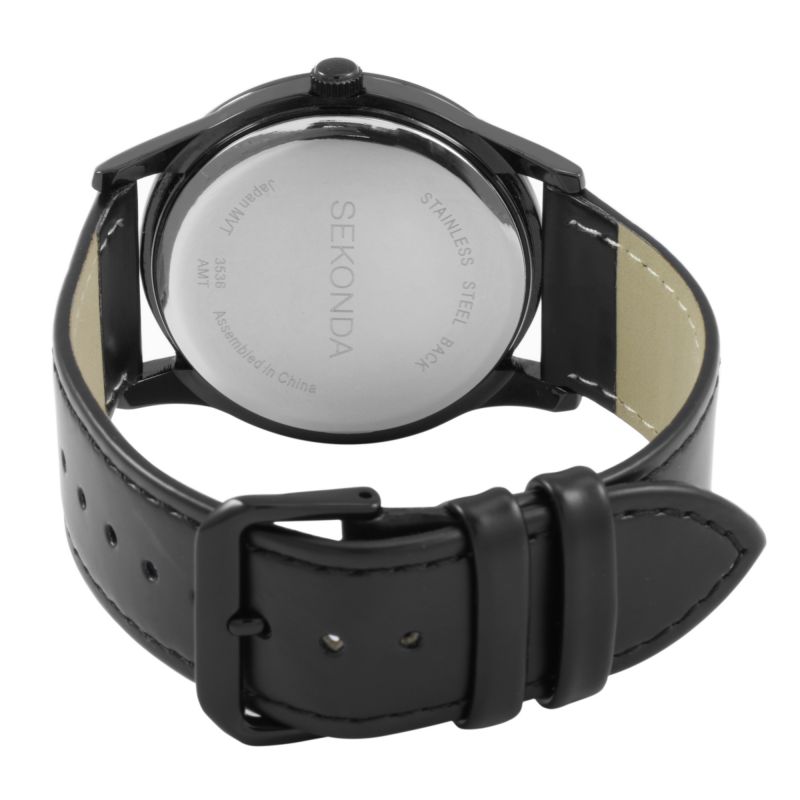 Sekonda Men's Classic Quartz Analogue Black Leather Strap Date Watch 3536