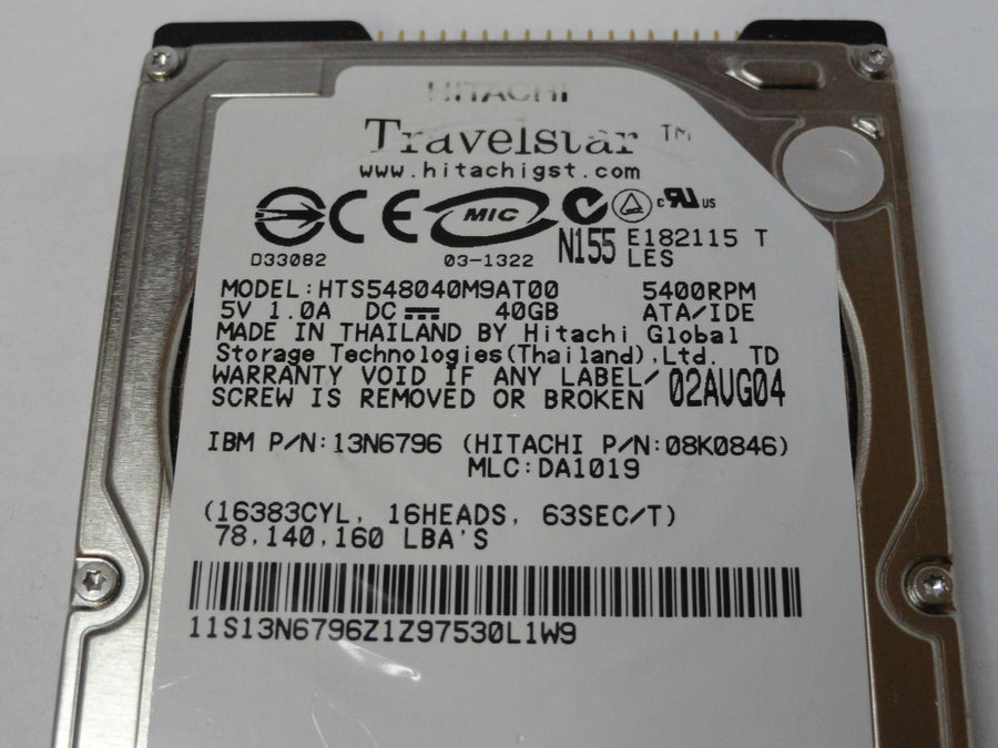 08K0846 - Hitachi IBM 40GB IDE 5400rpm 2.5in Travelstar HDD - USED