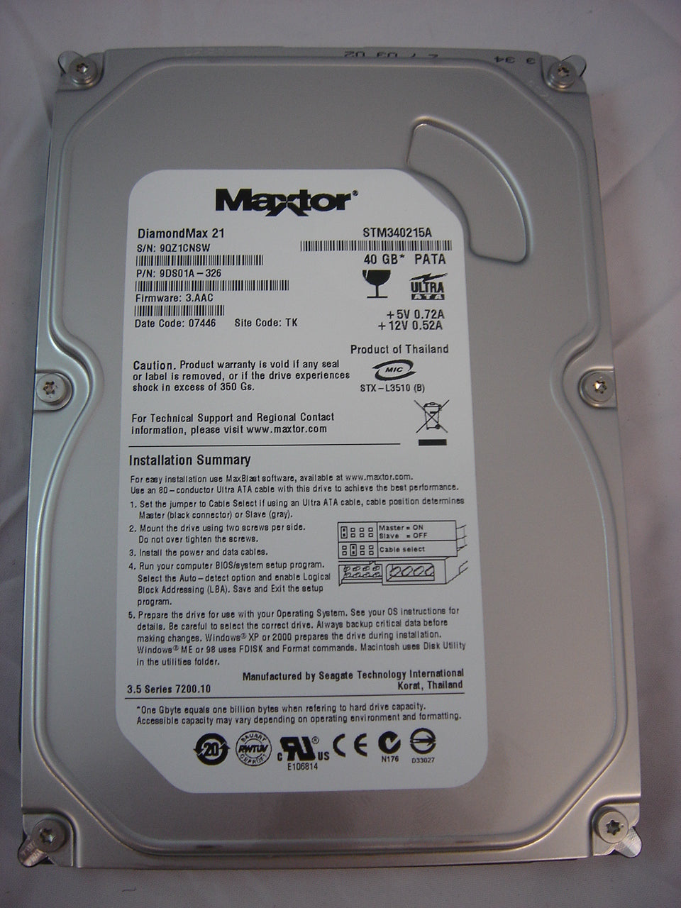 PR00731_9DS01A-326_Maxtor 40GB IDE HDD - 3.5" - 7200rpm - Image2