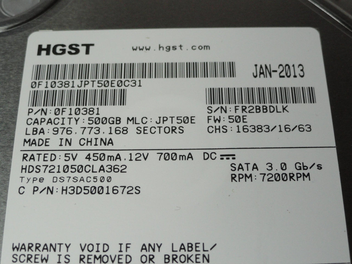 PR20920_0F10381_HGST Deskstar 500Gb SATA 7200rpm 3.5in HDD - Image2