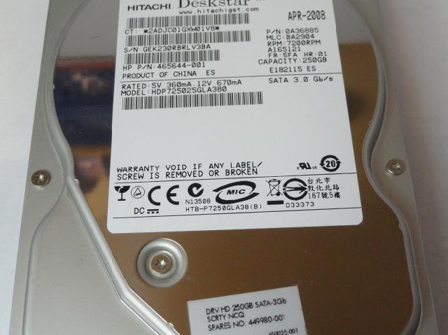 PR22383_0A36885_Hitachi HP 250Gb SATA 7200rpm 3.5in HDD - Image3