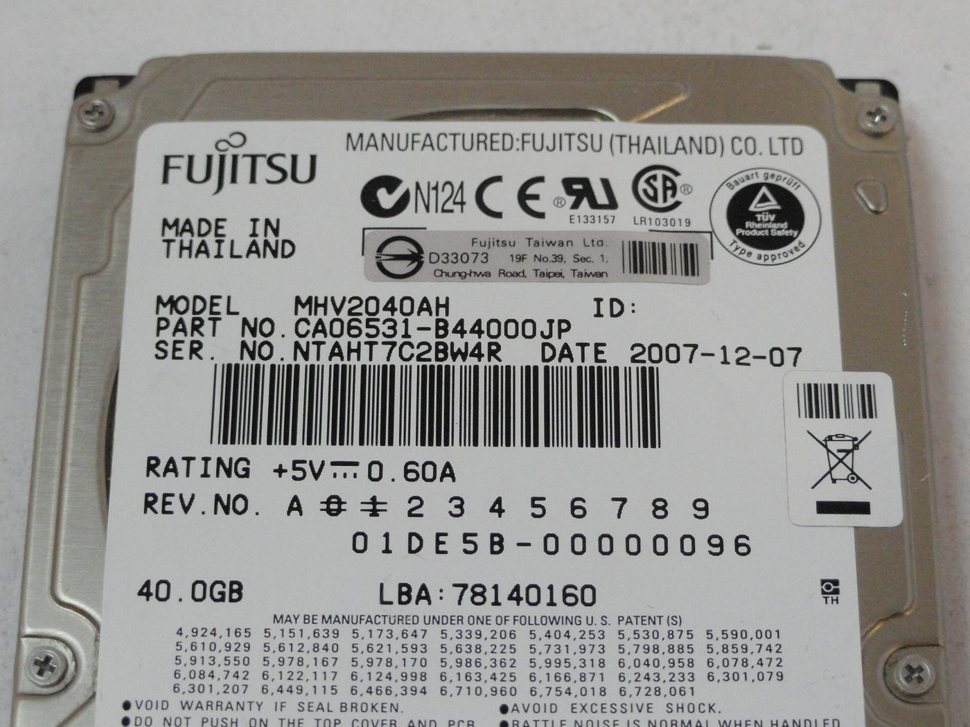 PR12543_CA06531-B44000JP_Fujitsu 40GB IDE 5400rpm 2.5in HDD - Image3