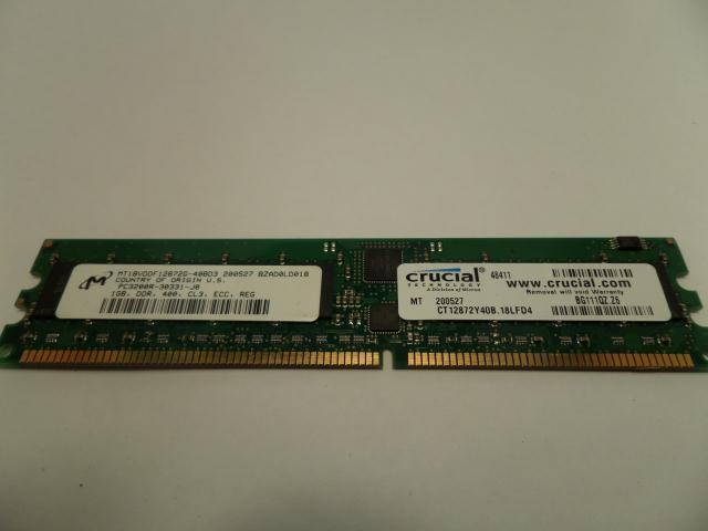 MT18VDDF12872G-40BD3 - Micron Technology 1GB 184p PC3200 CL3 18c 128x4 Registered ECC DDR DIMM - Refurbished