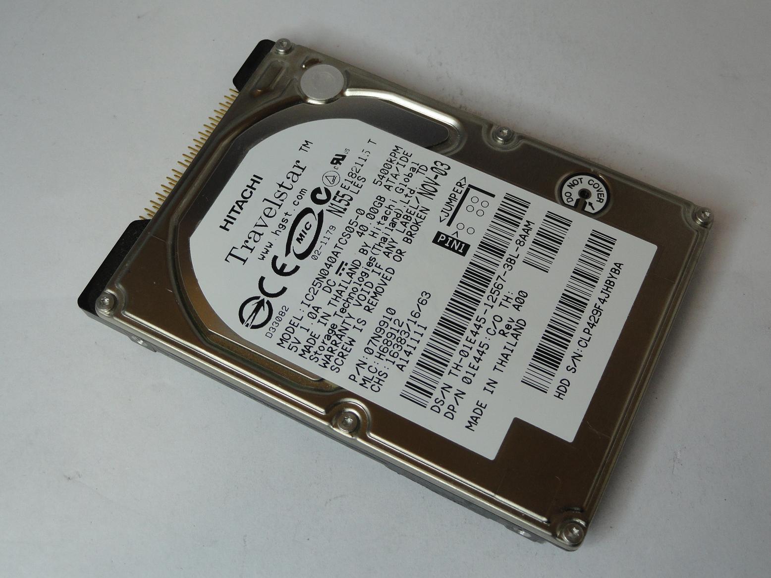 07N9910 - Hitachi Dell 40Gb IDE 5400rpm 2.5in HDD - Refurbished