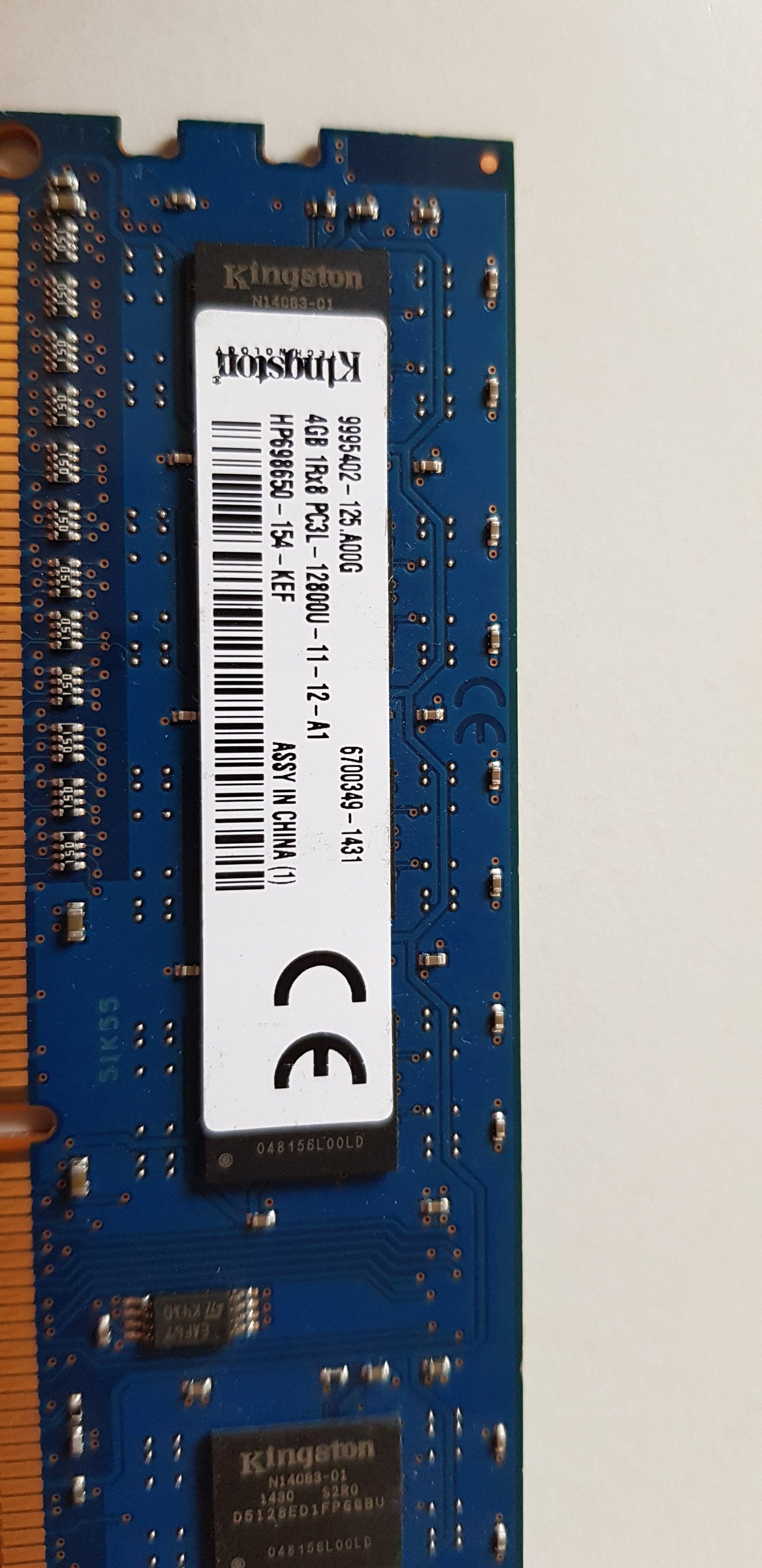 Kingston/HP 4GB 1Rx8 240Pin PC3L-12800U 1600MHz CL11 DDR3 DIMM Memory Module (HP698650-154-KEF / 9995402-125.A00G)
