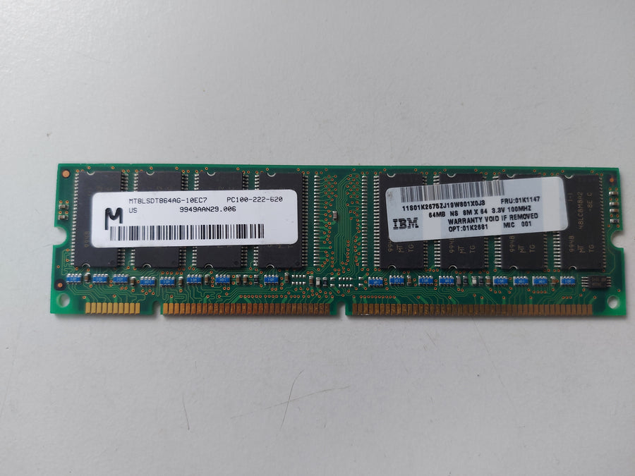 Micron IBM 64MB PC100 100MHz non-ECC Unbuffered CL2 168-Pin DIMM ( MT8LSDT864AG-10EC7 01K1147 01K2681 ) REF