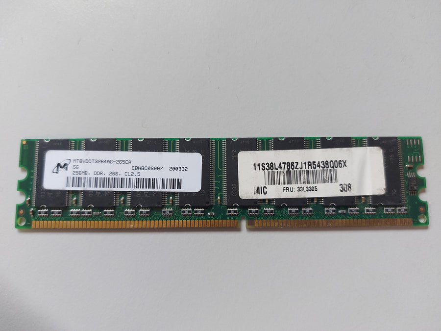 Micron IBM 256MB DDR-266MHz PC-2100 non-ECC Unbuffered CL2.5 184-Pin DIMM Memory Module ( MT8VDDT3264AG-265CA 33L3305 ) REF