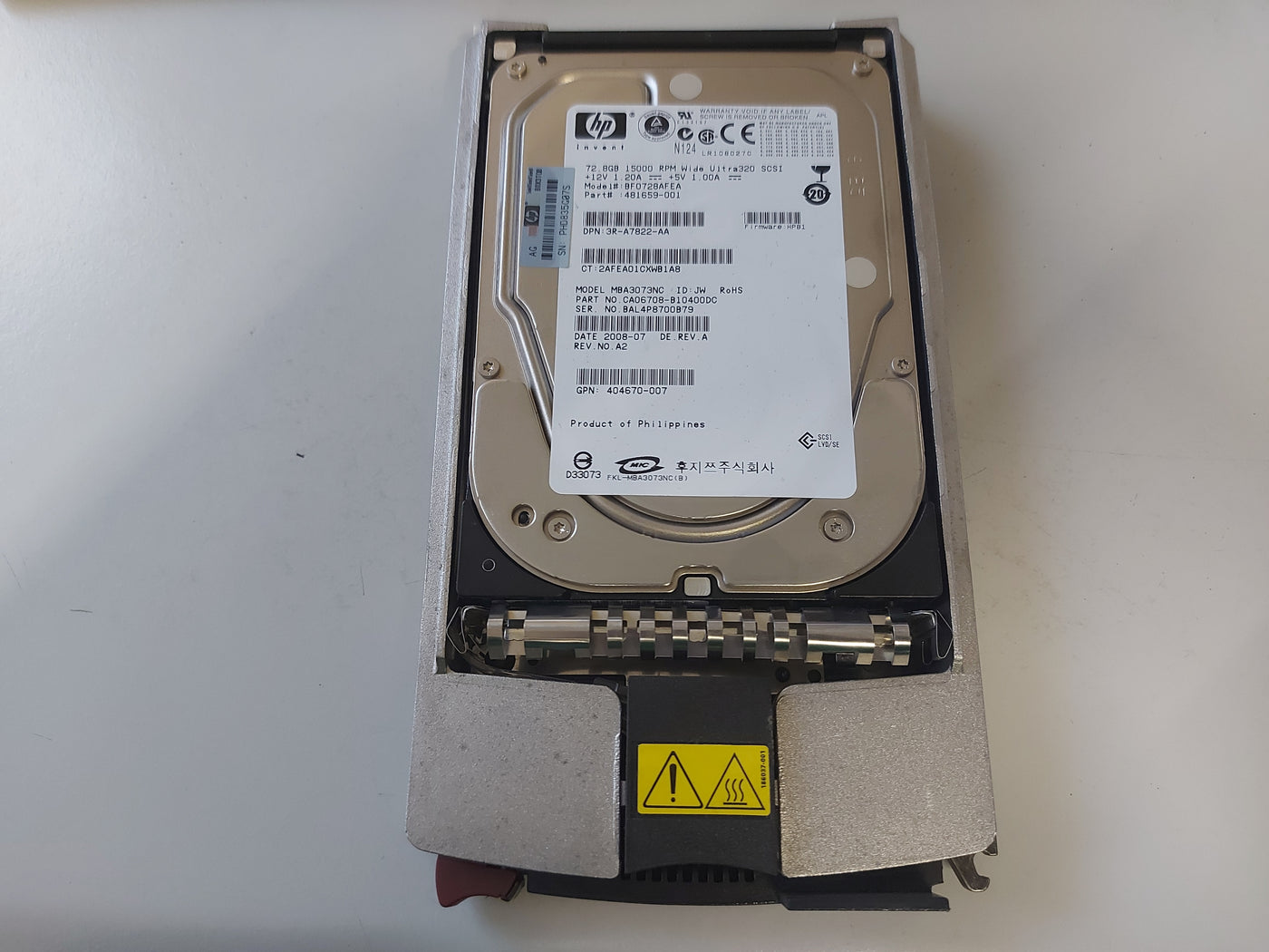 HP Fujitsu 72.8GB 15Krpm 80-Pin Ultra-320 SCSI 3.5" HDD in Caddy ( BF0728AFEA 481659-001 3R-A7822-AA MBA3073NC CA06708-B10400DC 404670-007 404713-001 ) REF