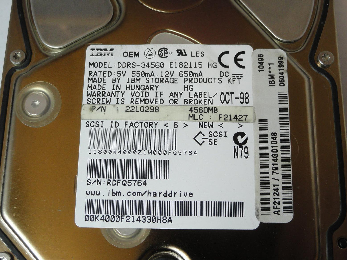 PR12284_22L0298_IBM 4.5GB SCSI 68 Pin 7200rpm 3.5in HDD - Image2