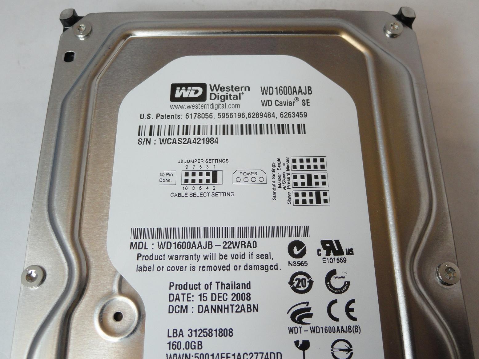 Western Digital 160GB IDE 7200rpm 3.5in HDD ( WD1600AAJB-22WRA0 ) USED