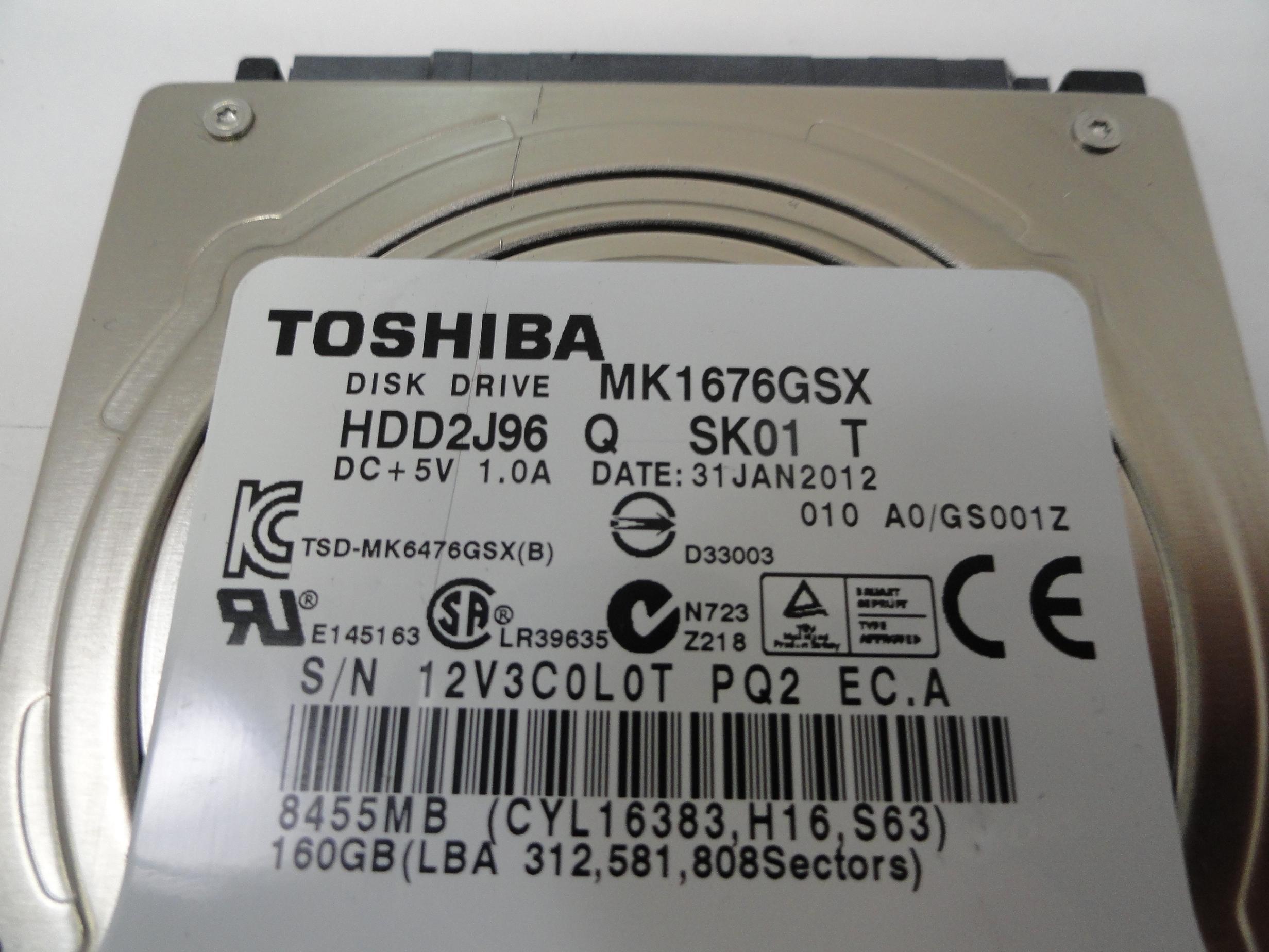 HDD2J96 - Toshiba 160Gb SATA 5400rpm 2.5in HDD - USED