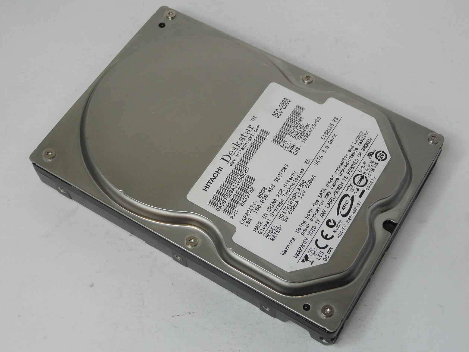 0A39792 - Hitachi 80GB SATA 7200rpm 3.5in Deskstar HDD - USED