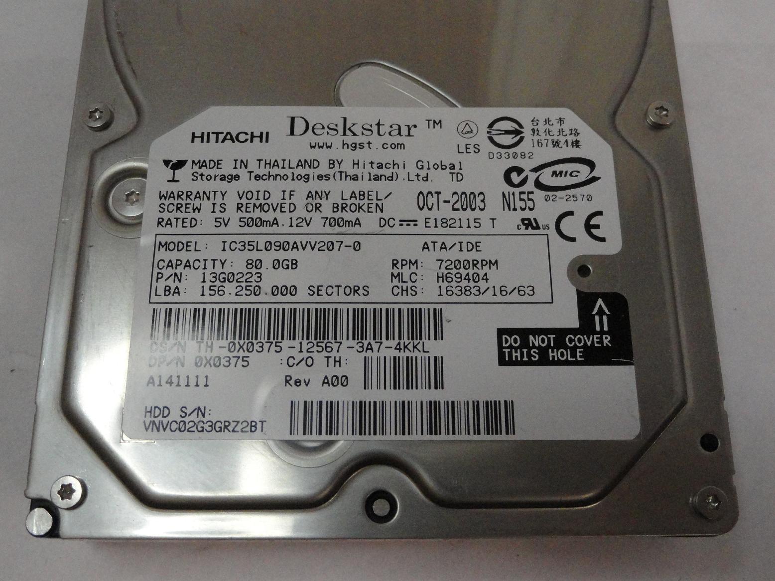 MC6083_13G0223_Hitachi Dell 80GB IDE 7200rpm 3.5in HDD - Image3
