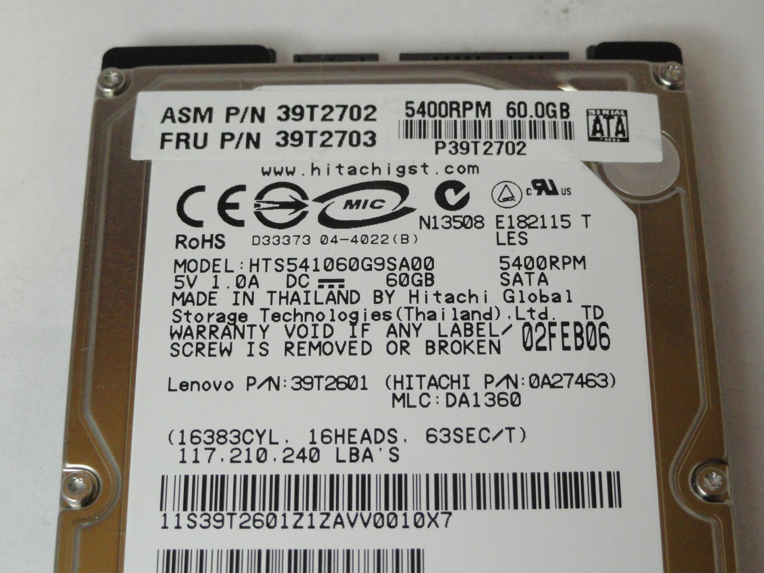 PR22400_0A27463_Hitachi Lenovo 60Gb SATA 5400rpm 3.5in HDD - Image2