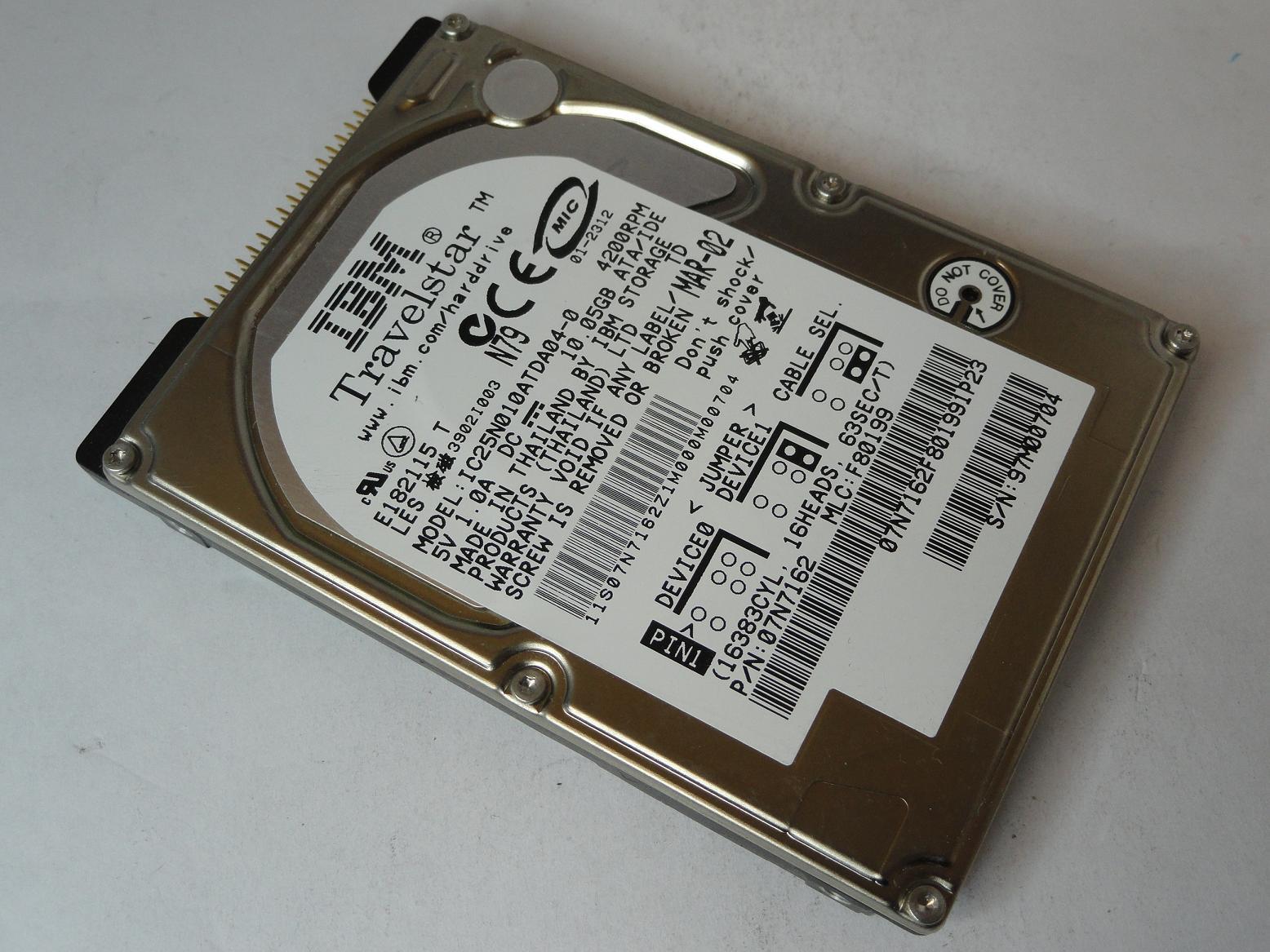 07N7162 - IBM 10GB IDE 4200rpm 2.5in Travelstar HDD - Refurbished