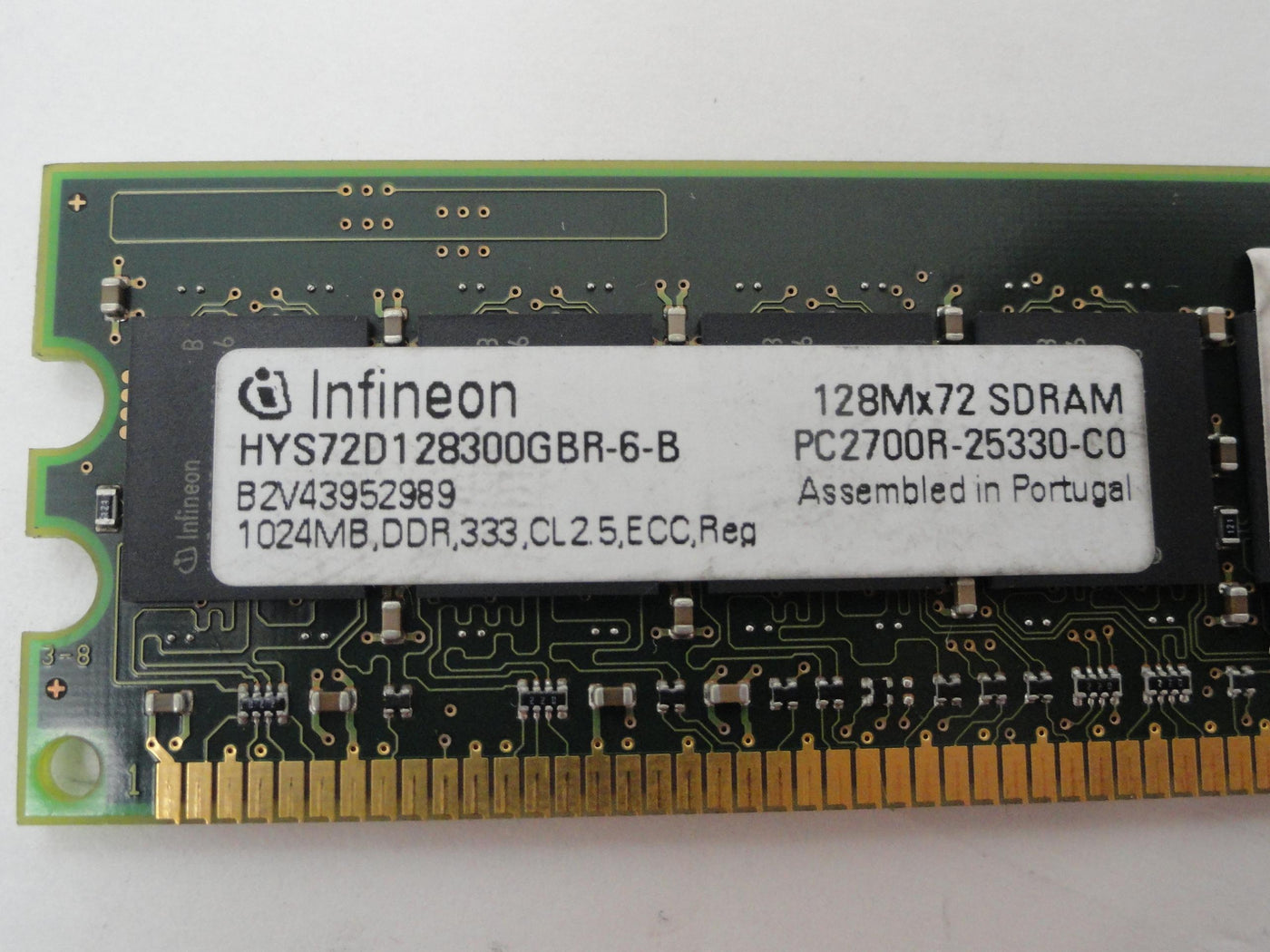 PC2700R-25330-C0 - HP/Infineon 1GB HP PC2700 DIMM 333Mhz DDR 333 CL2.5 ECC Reg - Refurbished