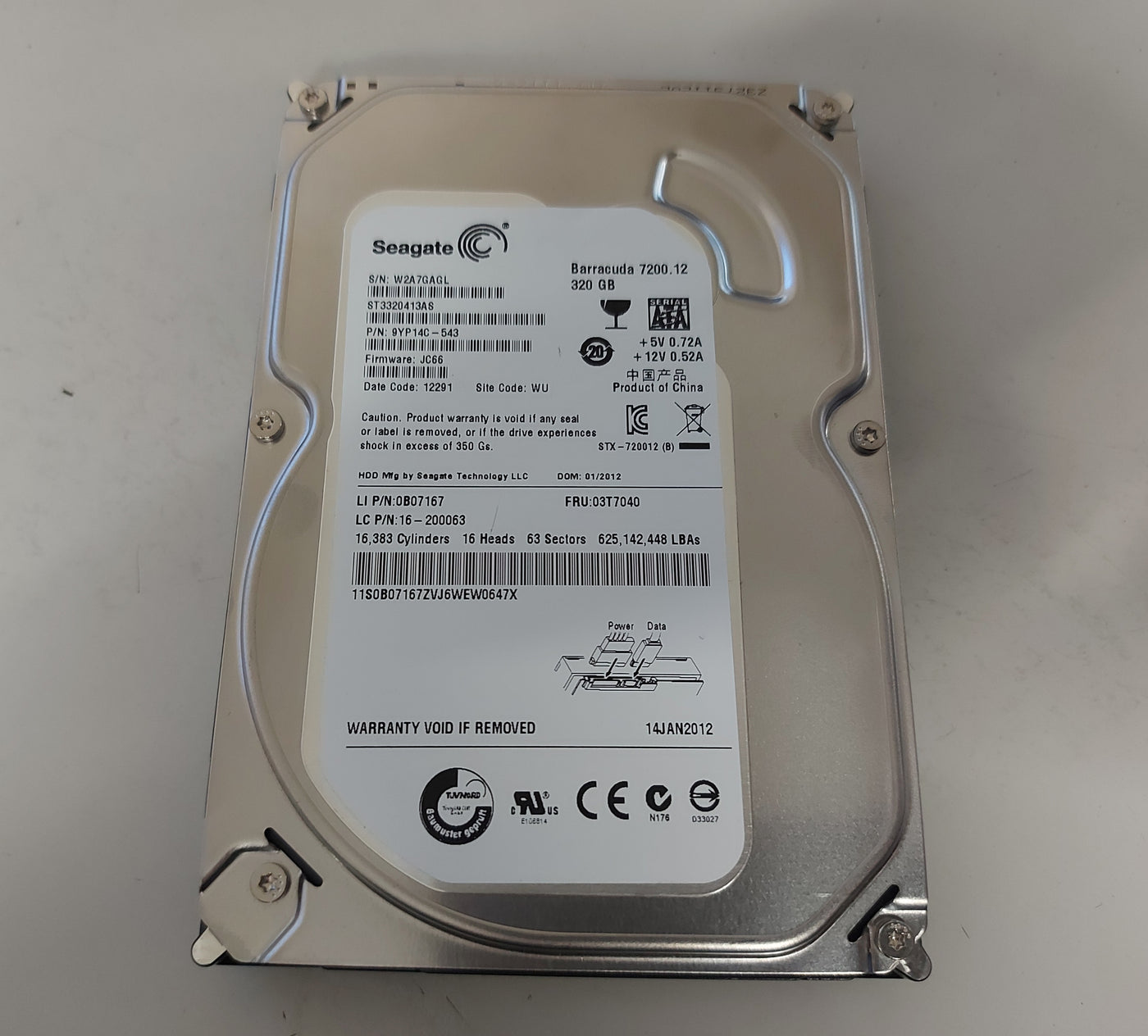 Seagate Lenovo IBM 320GB 7200rpm SATA 3.5" HDD ( 9YP14C-543 ST3320413AS 03T7040 0B07167 16-200063 ) REF