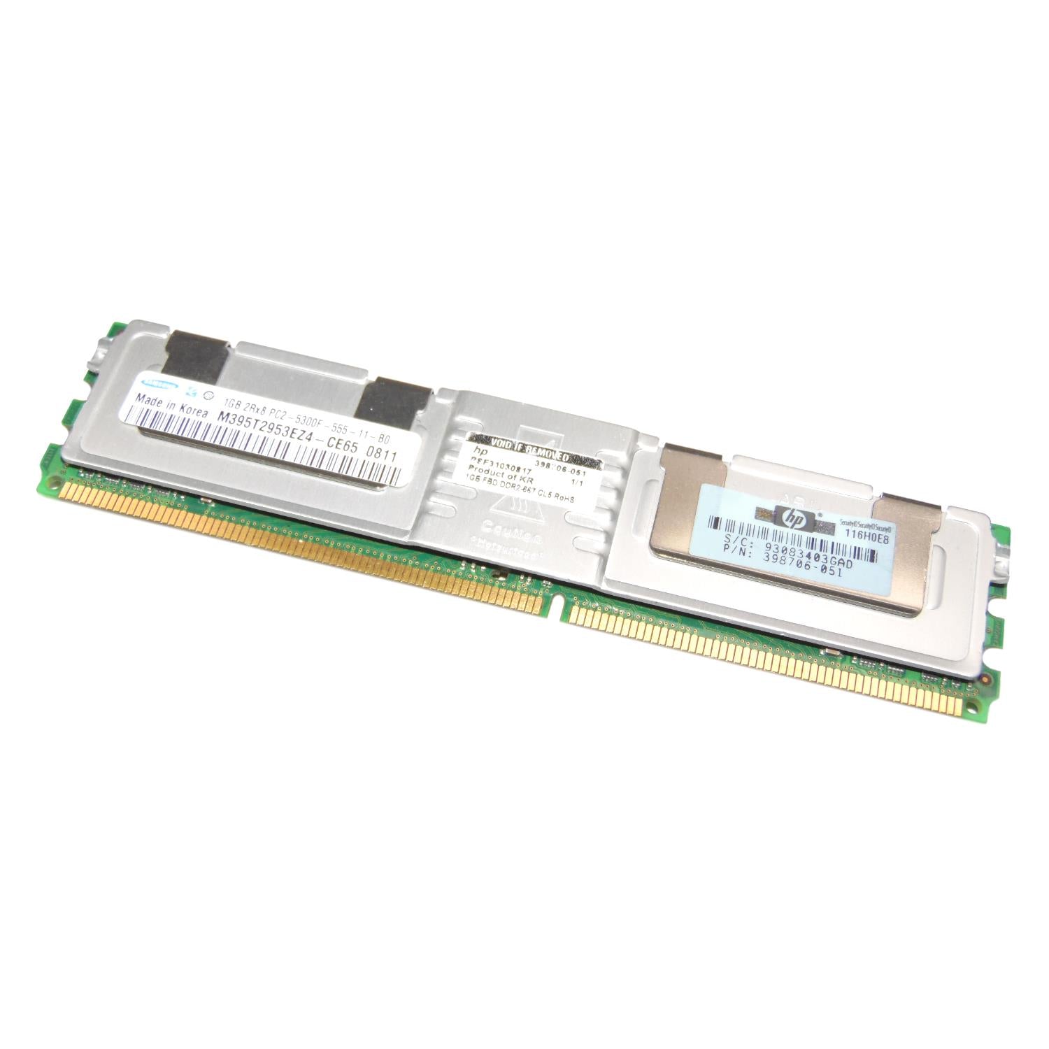 Samsung 1GB PC2-5300 DDR2-667MHz ECC Fully Buffered CL5 240-Pin DIMM Dual Rank Memory Module (M395T2953EZ4-CE6 / 398706-051 REF)