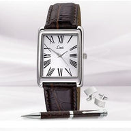 Limit Silver Dial Brown Leather Strap Watch with Matching Pen & Silver Cuff Links 5286G
