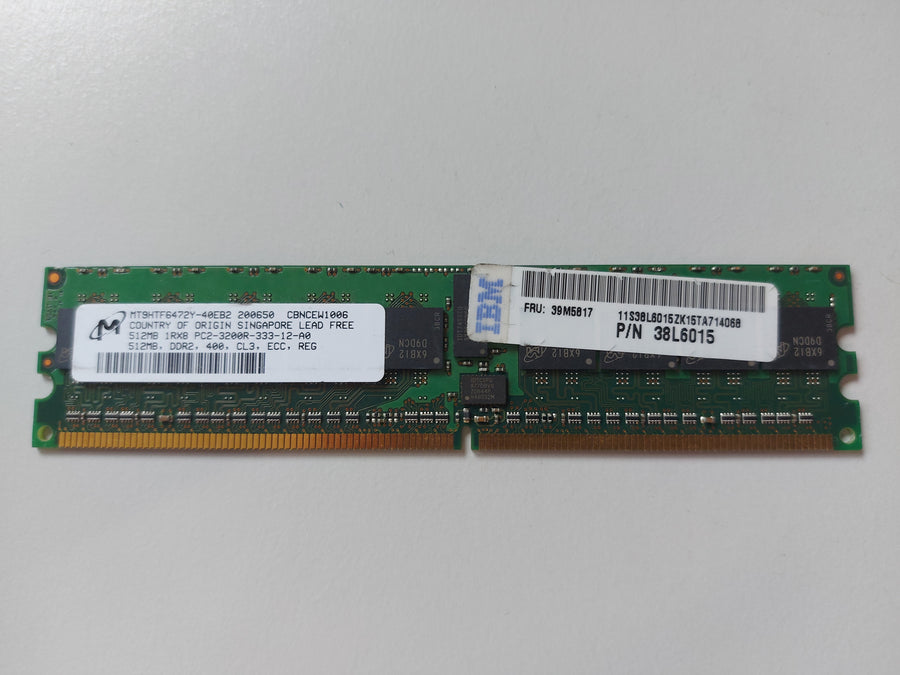 Micron IBM 512MB DDR2-400MHz PC2-3200 ECC Registered CL3 240-Pin DIMM Single Rank Memory Module ( MT9HTF6472Y-40EB2 38L6015 ) REF