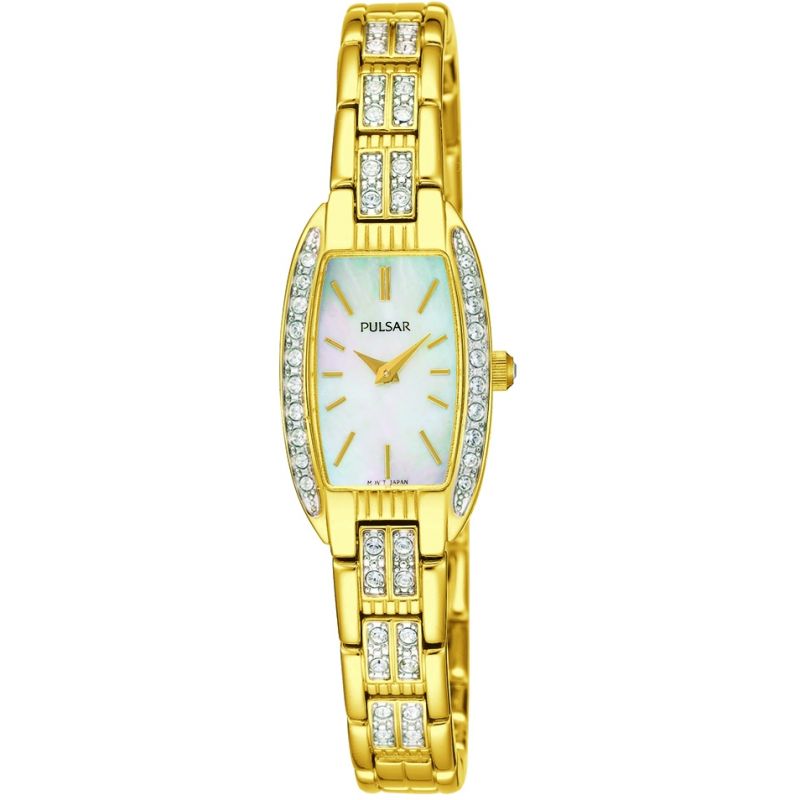 Pulsar Womens Gold Tone Stainless Steel White Mother of Pearl Dial Watch PEGG76X1