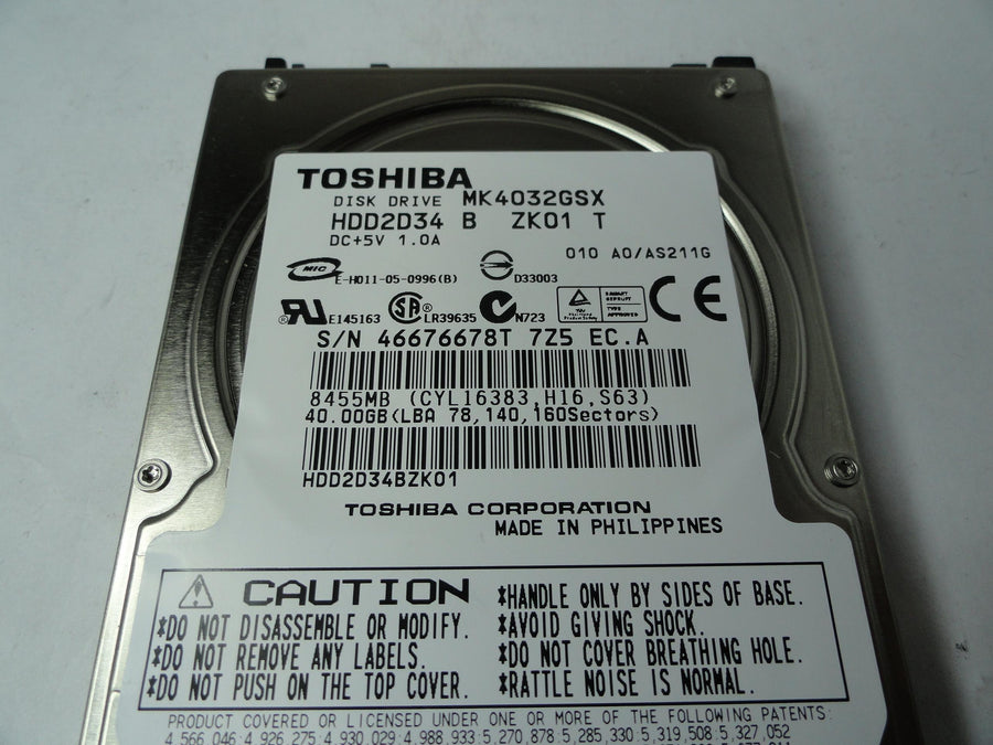 HDD2D34 - Toshiba 40GB SATA 5400rpm 2.5in HDD - Refurbished