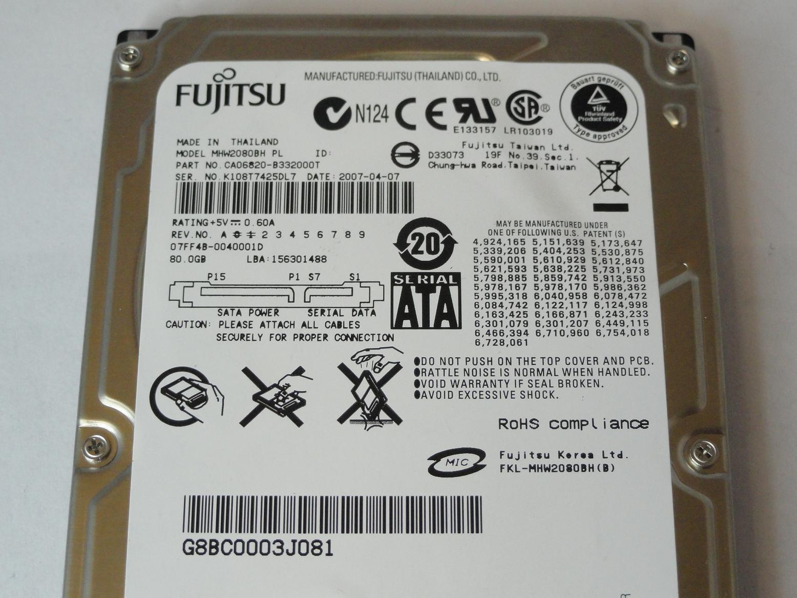 PR23054_CA06820-B332000T_Fujitsu 80Gb SATA 5400rpm 2.5in HDD - Image2