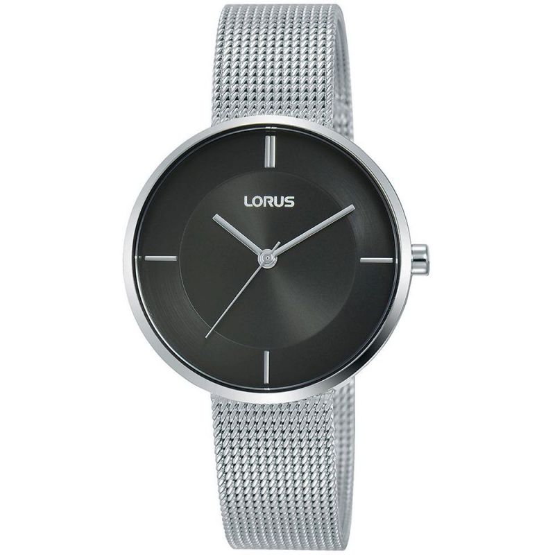 Lorus Ladies Stainless Steel Black Sunray Dial Mesh Strap Watch RG253QX9