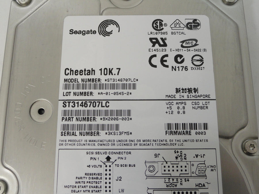 Seagate 146GB SCSI 80 Pin 10Krpm 3.5in HDD ( 9X2006-003 ST3146707LC ) REF