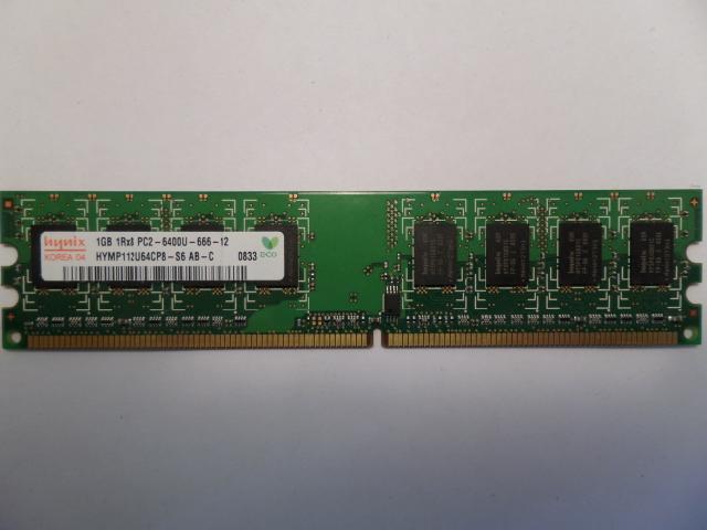 PC2-6400U-666-12 - Hynix 1GB PC2-6400 DDR2-800MHz non-ECC Unbuffered CL6 240-Pin DIMM Single Rank Memory - Refurbished