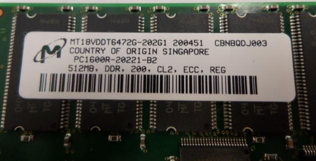 38L3996 - IBM / Micron labelled 512Mb Rdimm,PC1600, DDR 200 CL2 ECC REG, High profile - Refurbished