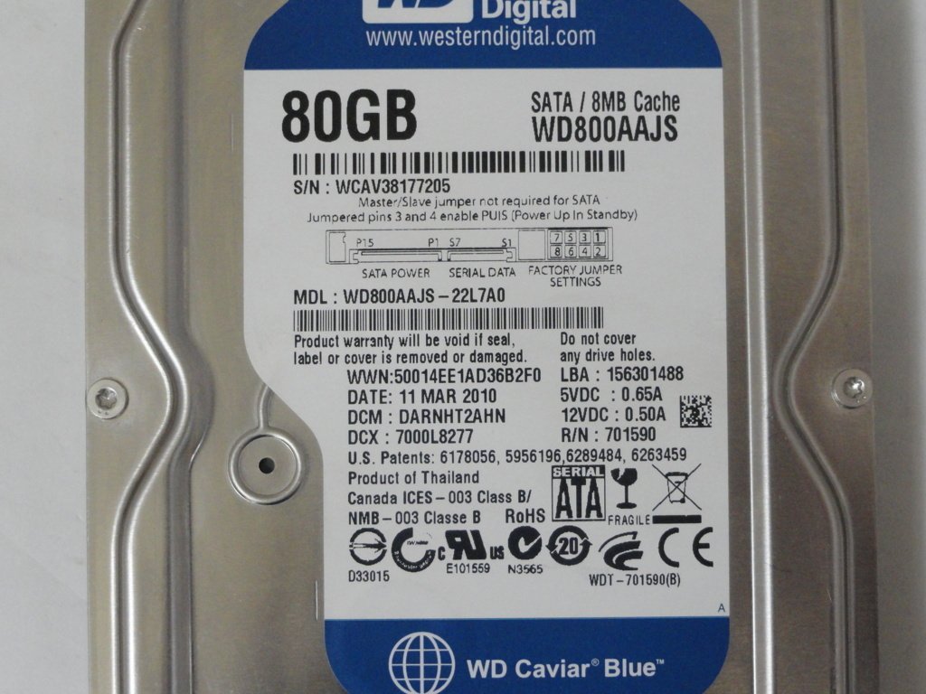 WD800AAJS - Western Digital 80Gb SATA 7200rpm 3.5in HDD - Refurbished