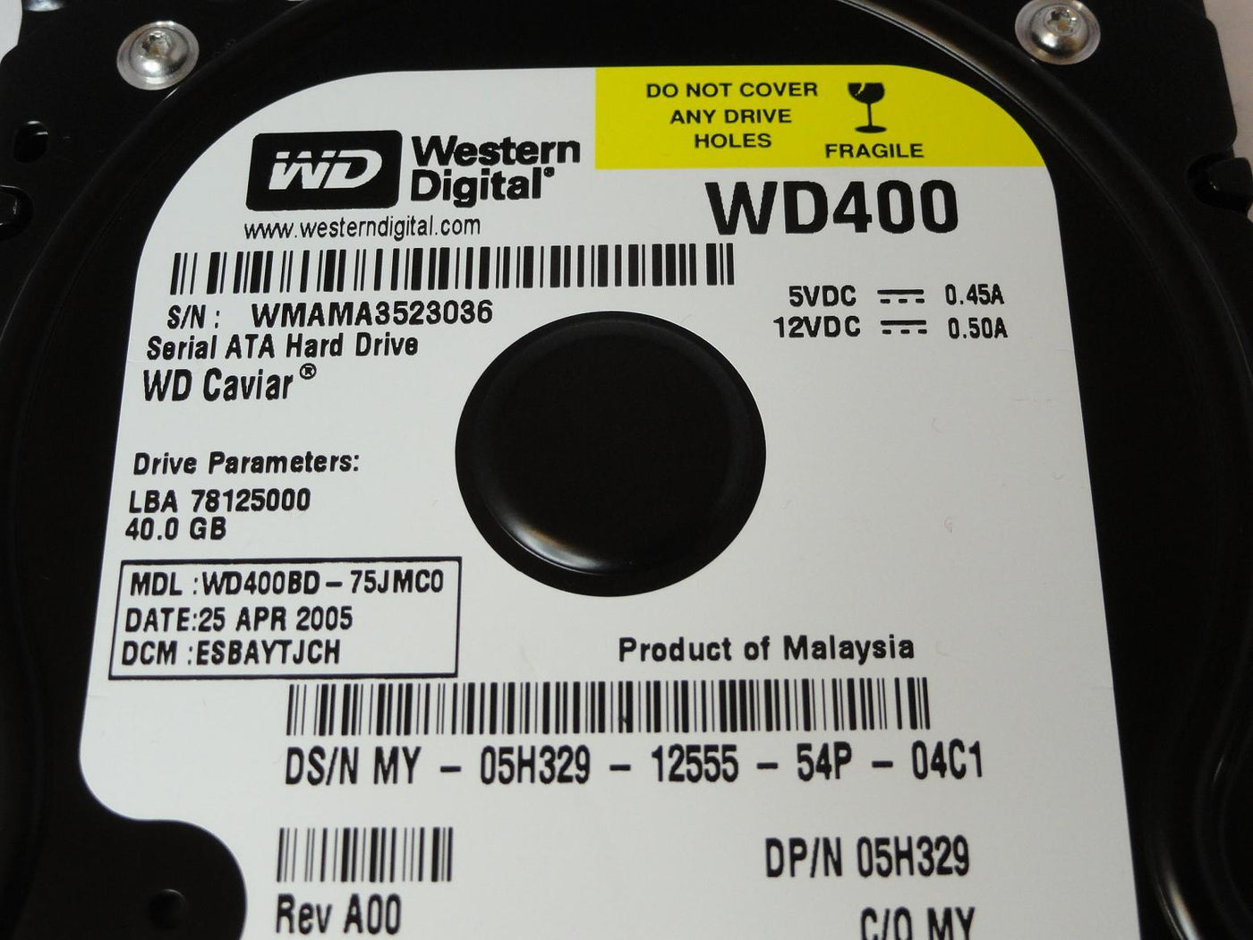 MC6286_WD400BD-75JMC0_Western Digital Del 40Gb SATA 7200rpm 3.5in HDD - Image3
