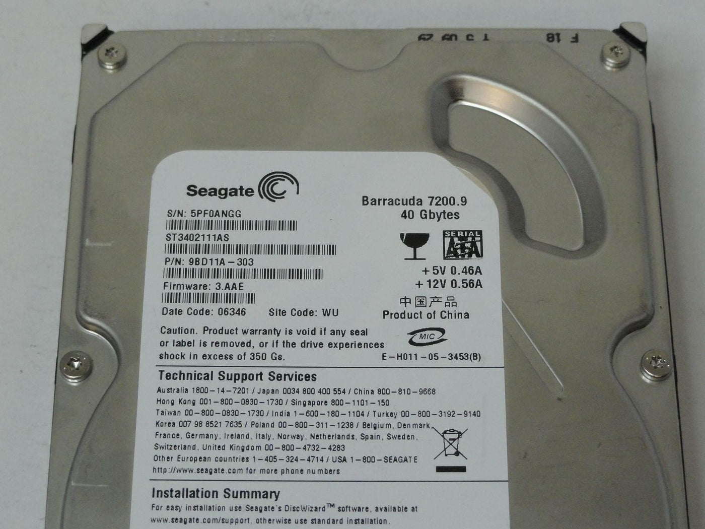 Seagate 40GB SATA 7200rpm 3.5in HDD ( ST3402111AS 9BD11A-303 ) REF 