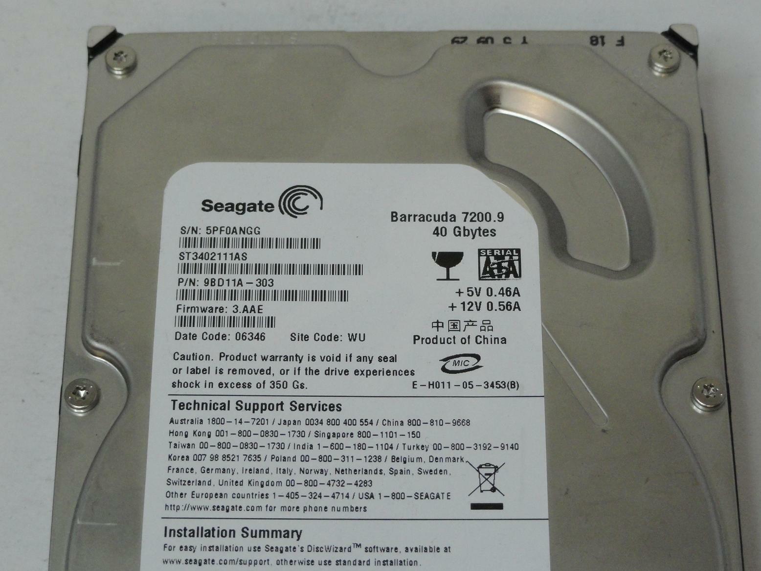 Seagate 40GB SATA 7200rpm 3.5in HDD ( ST3402111AS 9BD11A-303 ) REF 