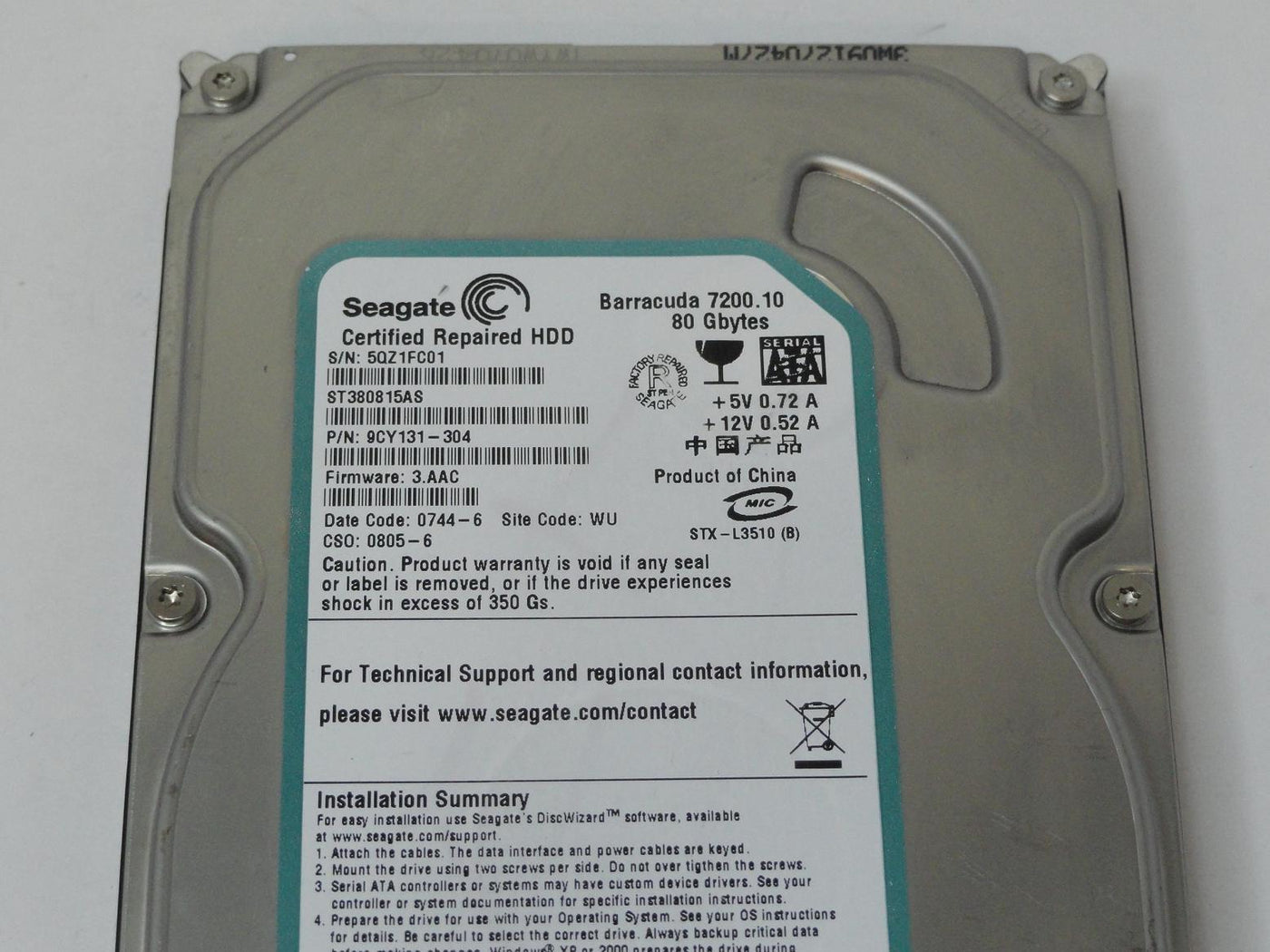 PR24745_9CY131-304_Seagate 80GB SATA 7200rpm 3.5in ReCertified HDD - Image3
